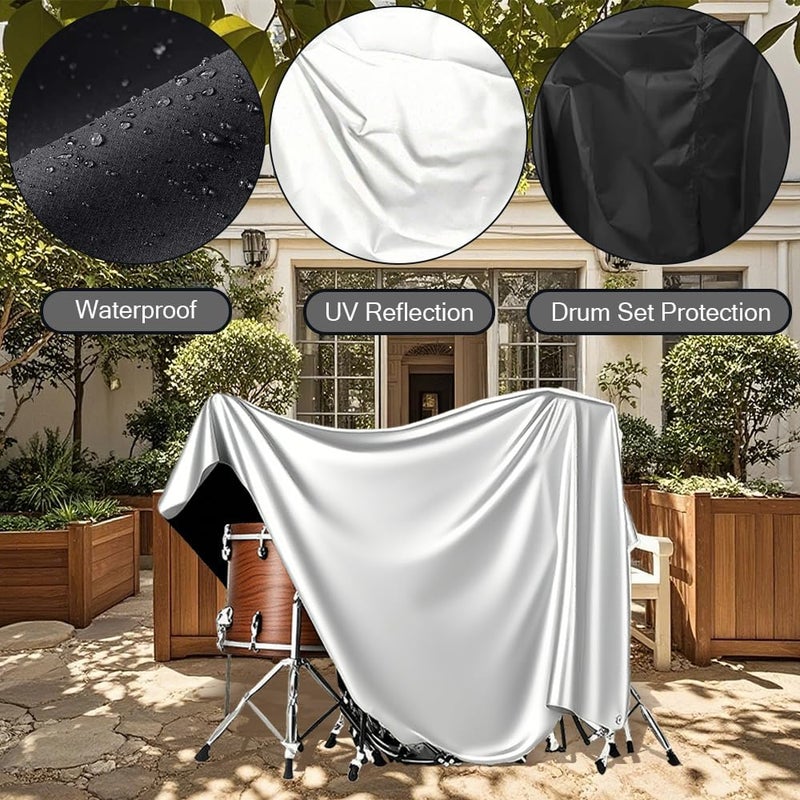 Aucuda Drum Set Covers Waterproof with Fix Strap Compatible with Drum Rug Mat, 8x6.6 ft Large 420D Oxford Cover for Electric Drum Kit, 88 Keys Piano Keyboard, Treadmill, Spinning, Apartment, Garage. - Image 4